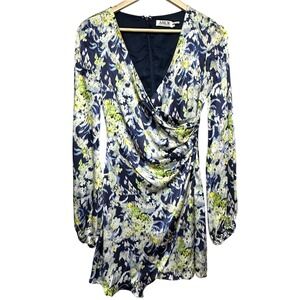 AMUR Fran Floral Silk Mini Dress Womens 0 Puff‎ Sleeve Ruched Party Feminine